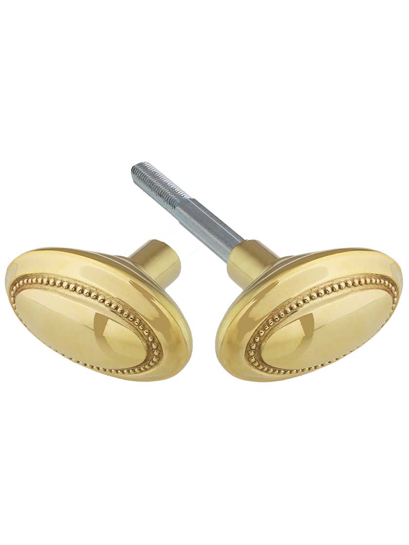Pair of Solid-Brass Beaded Oval Door Knobs